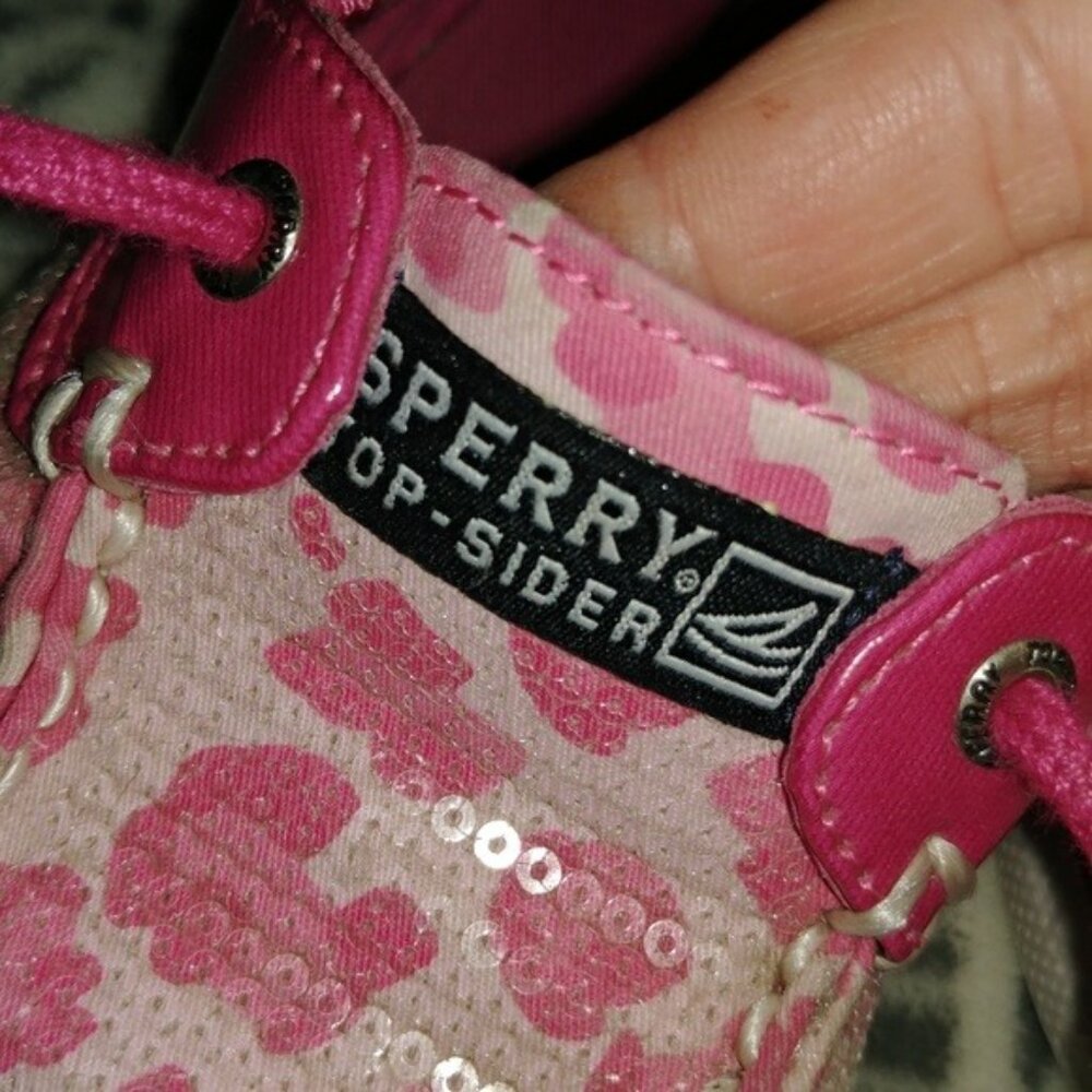 Sperry Top-Sider Women's Size 7 Biscayne Pink Leopard Sequin Boat Shoes Slip-On - Picture 4 of 8